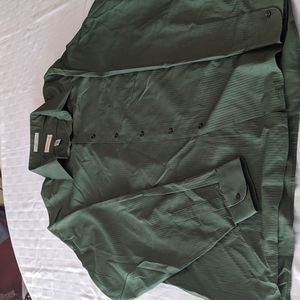 Van Heusen Satin Stripe Green Dress Shirt 18 36/37